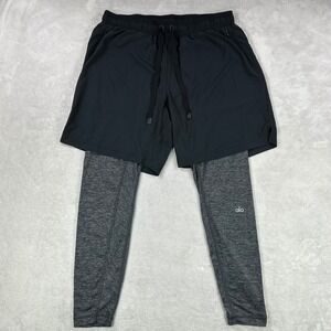 Alo Yoga 2-in-1 Athletic Shorts Men Large Black Grey Built-in Leggings Gym Run